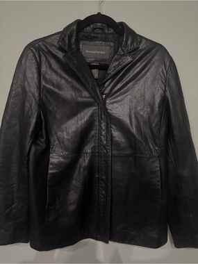 Woman Banana Republic Black Leather Zip-Front Jacket